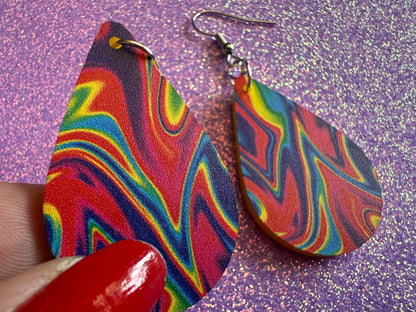 Acrylic Pour Earrings: Laser Cut Acrylic Rainbows, Colorful, Paint Splatter, Psychedelic, Magic, Pride, Art, Paint, Gifts for Her/Him/Them
