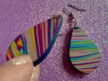 Acrylic Pour Earrings: Laser Cut Acrylic Rainbows, Colorful, Paint Splatter, Psychedelic, Magic, Pride, Art, Paint, Gifts for Her/Him/Them