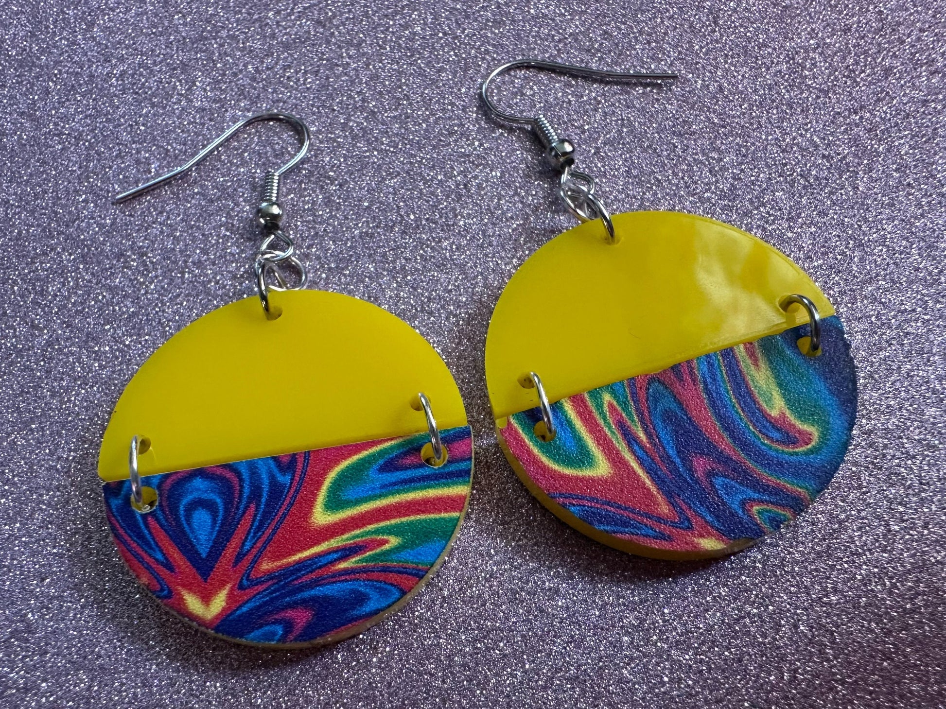 Acrylic Pour Earrings: Laser Cut Acrylic Rainbows, Colorful, Paint Splatter, Psychedelic, Magic, Pride, Art, Paint, Gifts for Her/Him/Them