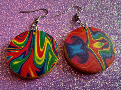 Acrylic Pour Earrings: Laser Cut Acrylic Rainbows, Colorful, Paint Splatter, Psychedelic, Magic, Pride, Art, Paint, Gifts for Her/Him/Them