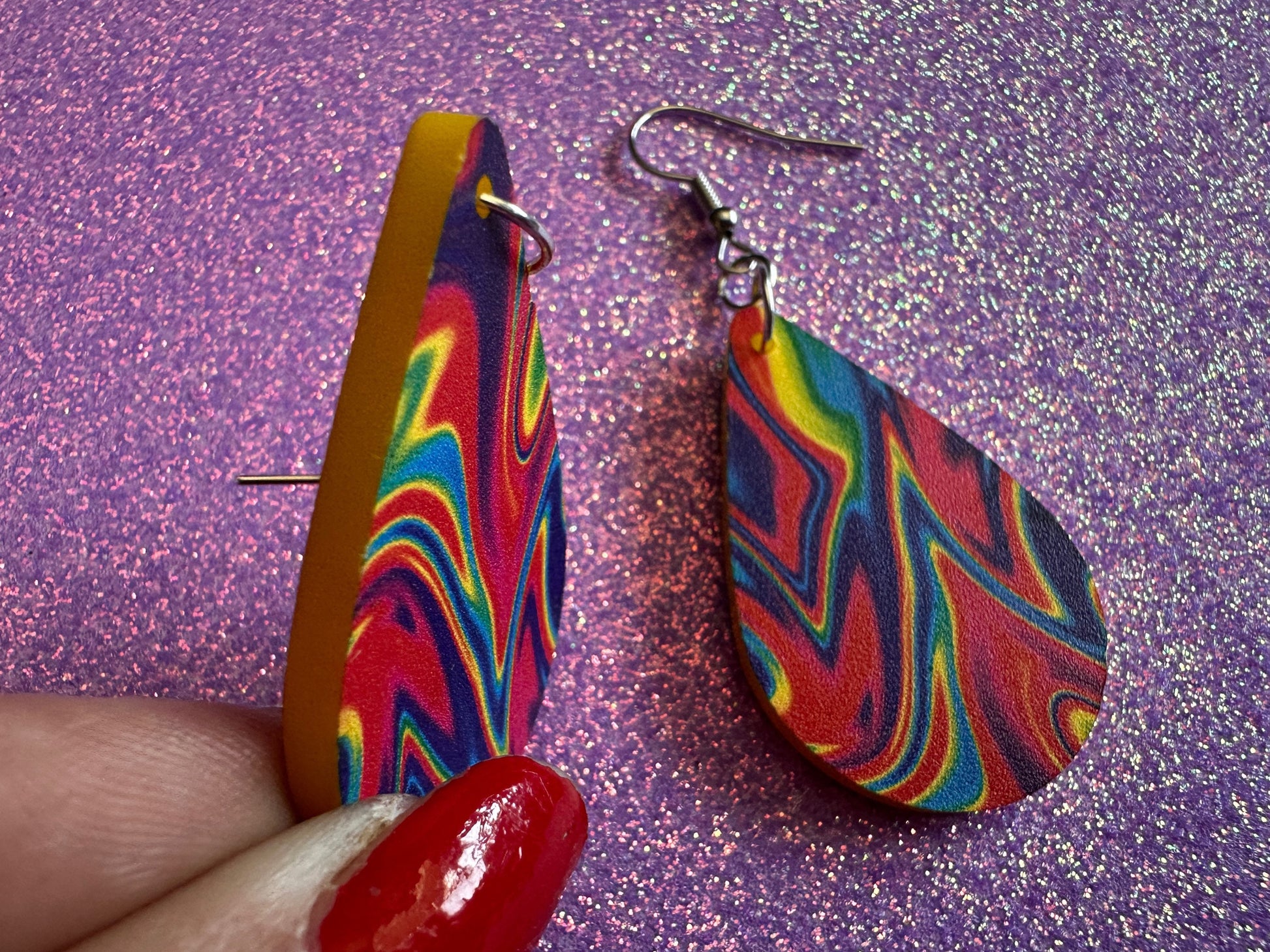 Acrylic Pour Earrings: Laser Cut Acrylic Rainbows, Colorful, Paint Splatter, Psychedelic, Magic, Pride, Art, Paint, Gifts for Her/Him/Them