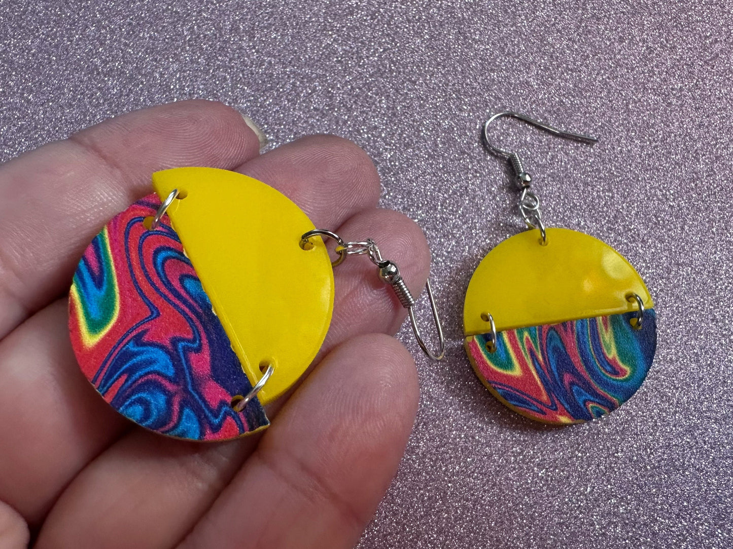 Acrylic Pour Earrings: Laser Cut Acrylic Rainbows, Colorful, Paint Splatter, Psychedelic, Magic, Pride, Art, Paint, Gifts for Her/Him/Them