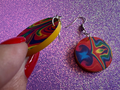 Acrylic Pour Earrings: Laser Cut Acrylic Rainbows, Colorful, Paint Splatter, Psychedelic, Magic, Pride, Art, Paint, Gifts for Her/Him/Them