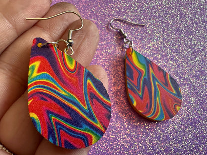 Acrylic Pour Earrings: Laser Cut Acrylic Rainbows, Colorful, Paint Splatter, Psychedelic, Magic, Pride, Art, Paint, Gifts for Her/Him/Them
