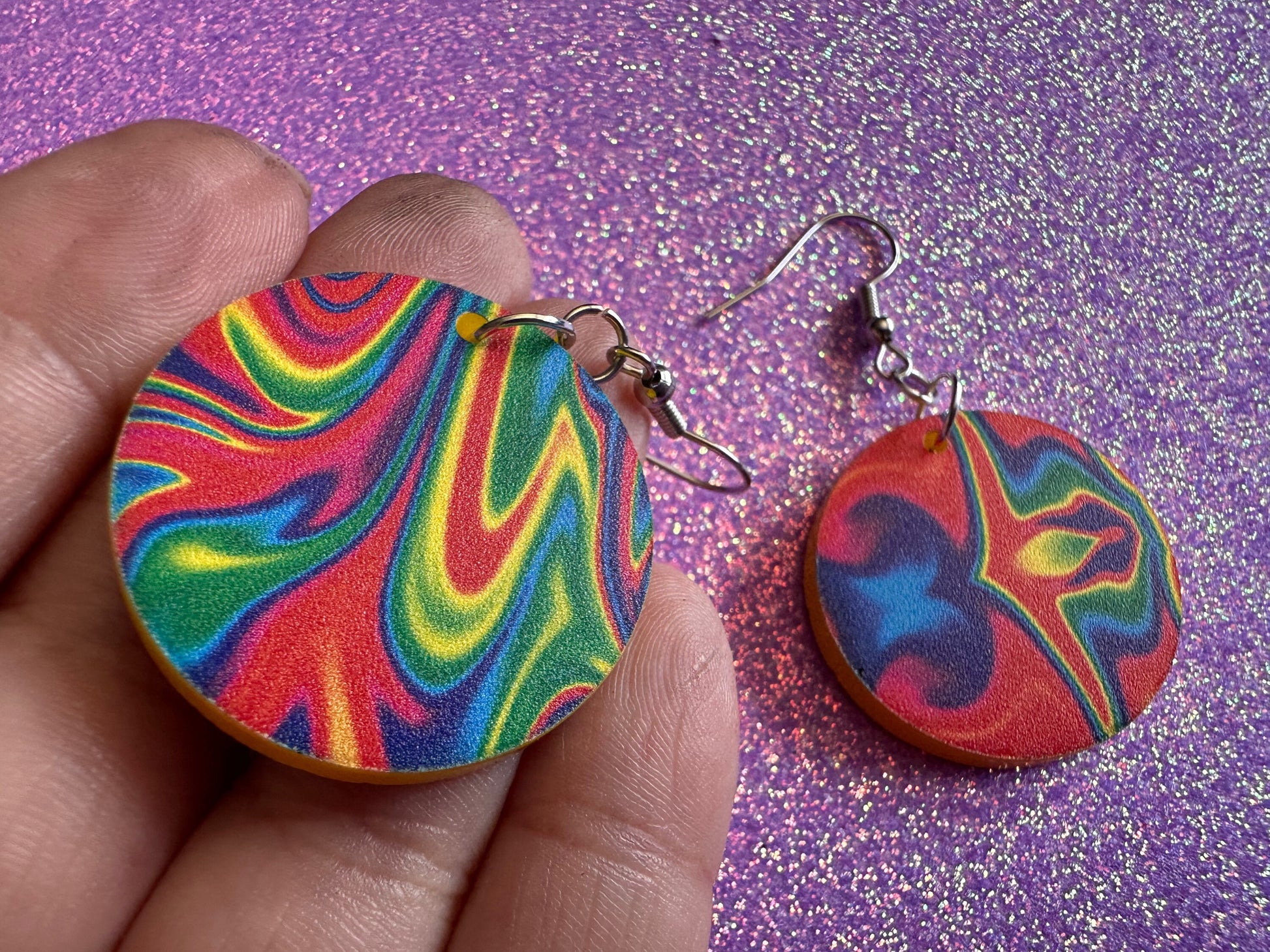 Acrylic Pour Earrings: Laser Cut Acrylic Rainbows, Colorful, Paint Splatter, Psychedelic, Magic, Pride, Art, Paint, Gifts for Her/Him/Them