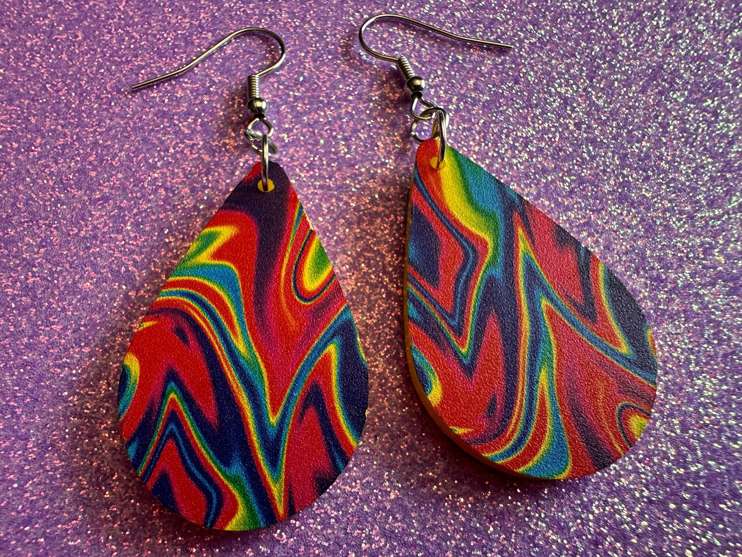 Acrylic Pour Earrings: Laser Cut Acrylic Rainbows, Colorful, Paint Splatter, Psychedelic, Magic, Pride, Art, Paint, Gifts for Her/Him/Them