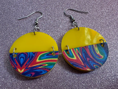 Acrylic Pour Earrings: Laser Cut Acrylic Rainbows, Colorful, Paint Splatter, Psychedelic, Magic, Pride, Art, Paint, Gifts for Her/Him/Them