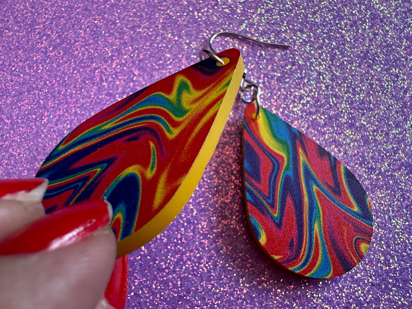 Acrylic Pour Earrings: Laser Cut Acrylic Rainbows, Colorful, Paint Splatter, Psychedelic, Magic, Pride, Art, Paint, Gifts for Her/Him/Them