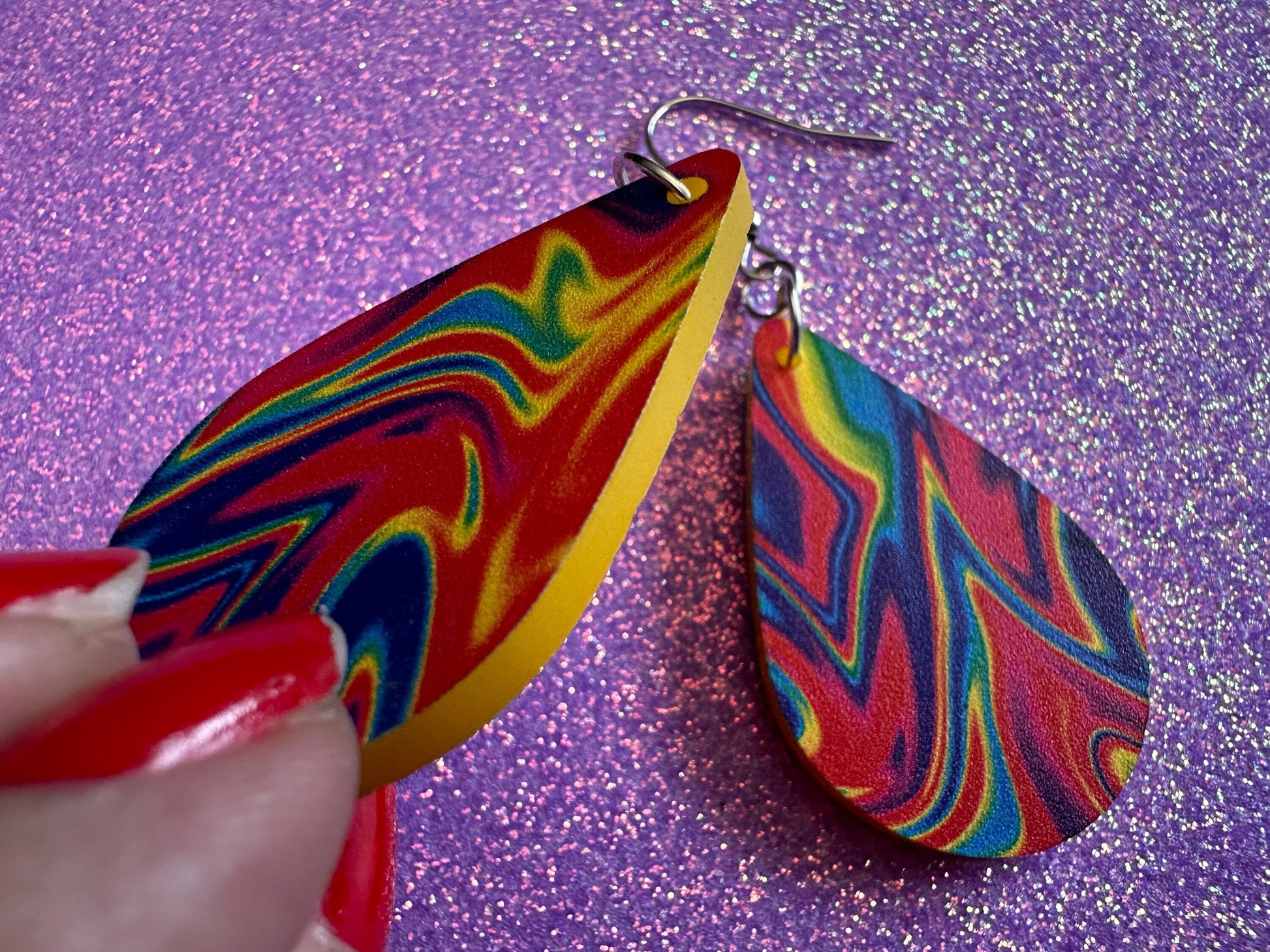 Acrylic Pour Earrings: Laser Cut Acrylic Rainbows, Colorful, Paint Splatter, Psychedelic, Magic, Pride, Art, Paint, Gifts for Her/Him/Them