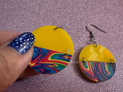 Acrylic Pour Earrings: Laser Cut Acrylic Rainbows, Colorful, Paint Splatter, Psychedelic, Magic, Pride, Art, Paint, Gifts for Her/Him/Them