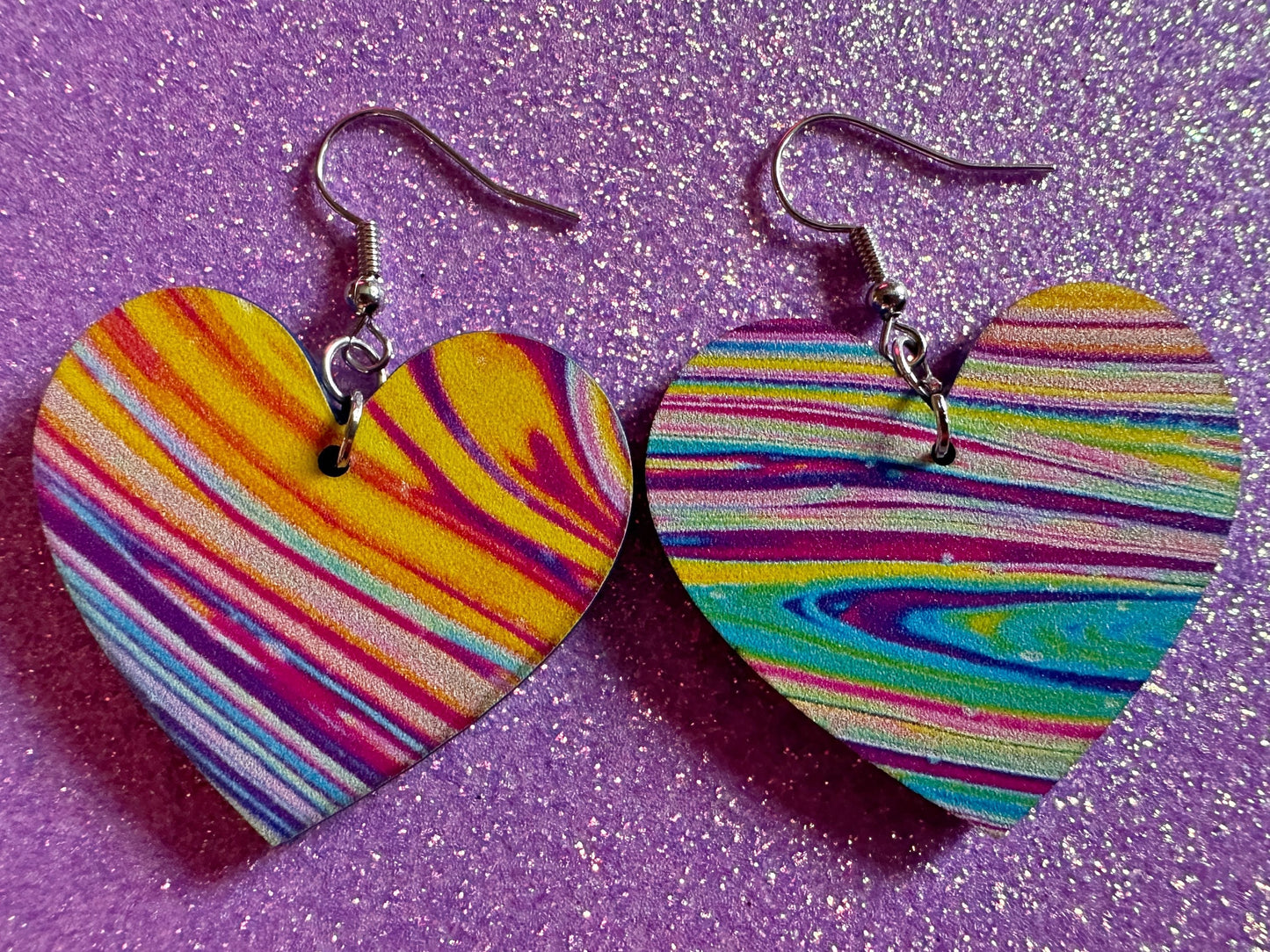 Acrylic Pour Heart Earrings: Laser Cut Acrylic Rainbows, Colorful, Paint Splatter, Psychedelic, Magic, Pride, Art, Gifts for Her/Him/Them