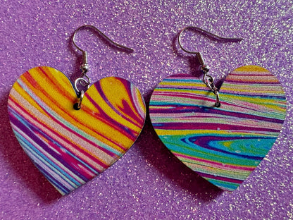 Acrylic Pour Heart Earrings: Laser Cut Acrylic Rainbows, Colorful, Paint Splatter, Psychedelic, Magic, Pride, Art, Gifts for Her/Him/Them