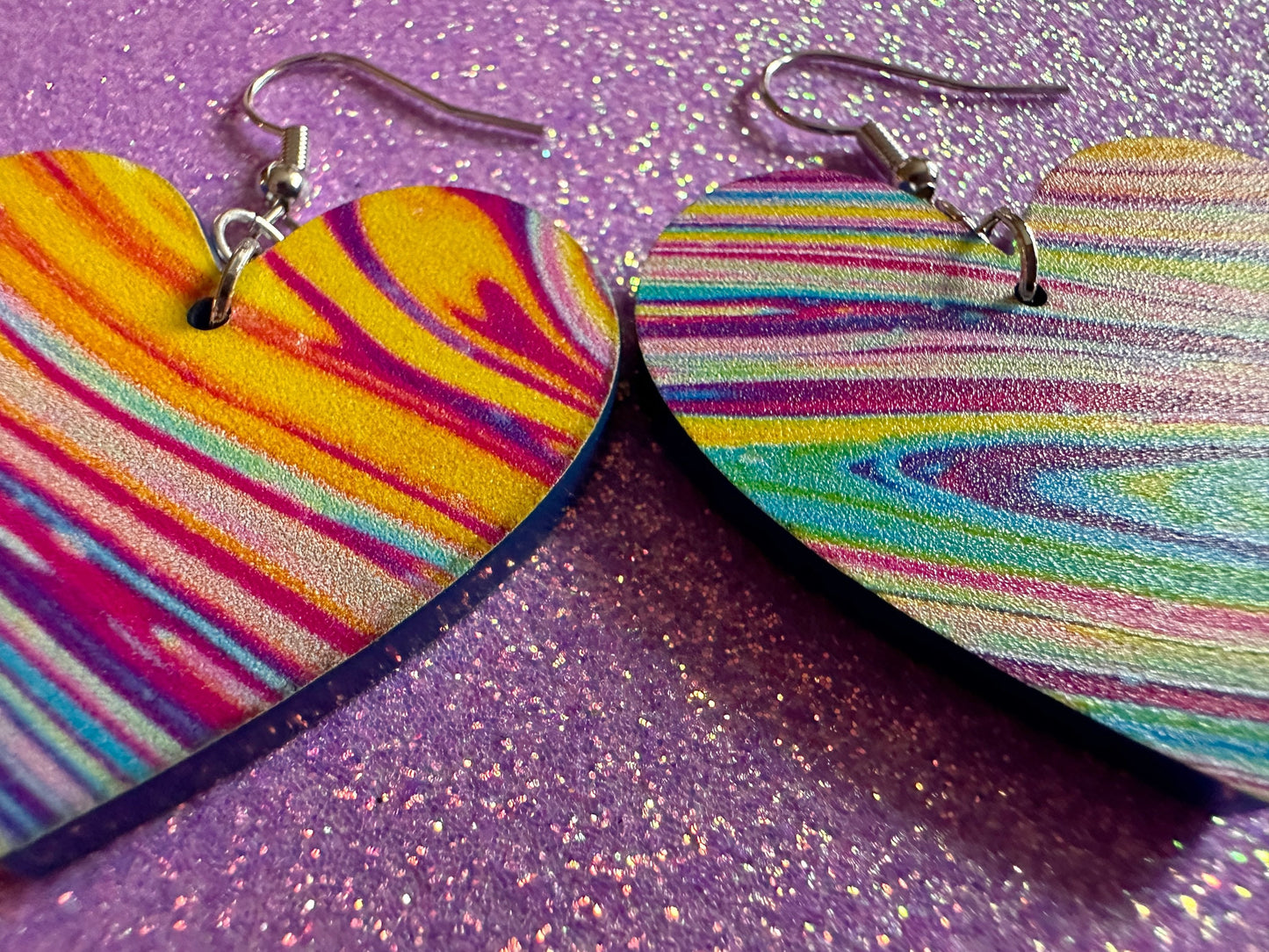 Acrylic Pour Heart Earrings: Laser Cut Acrylic Rainbows, Colorful, Paint Splatter, Psychedelic, Magic, Pride, Art, Gifts for Her/Him/Them