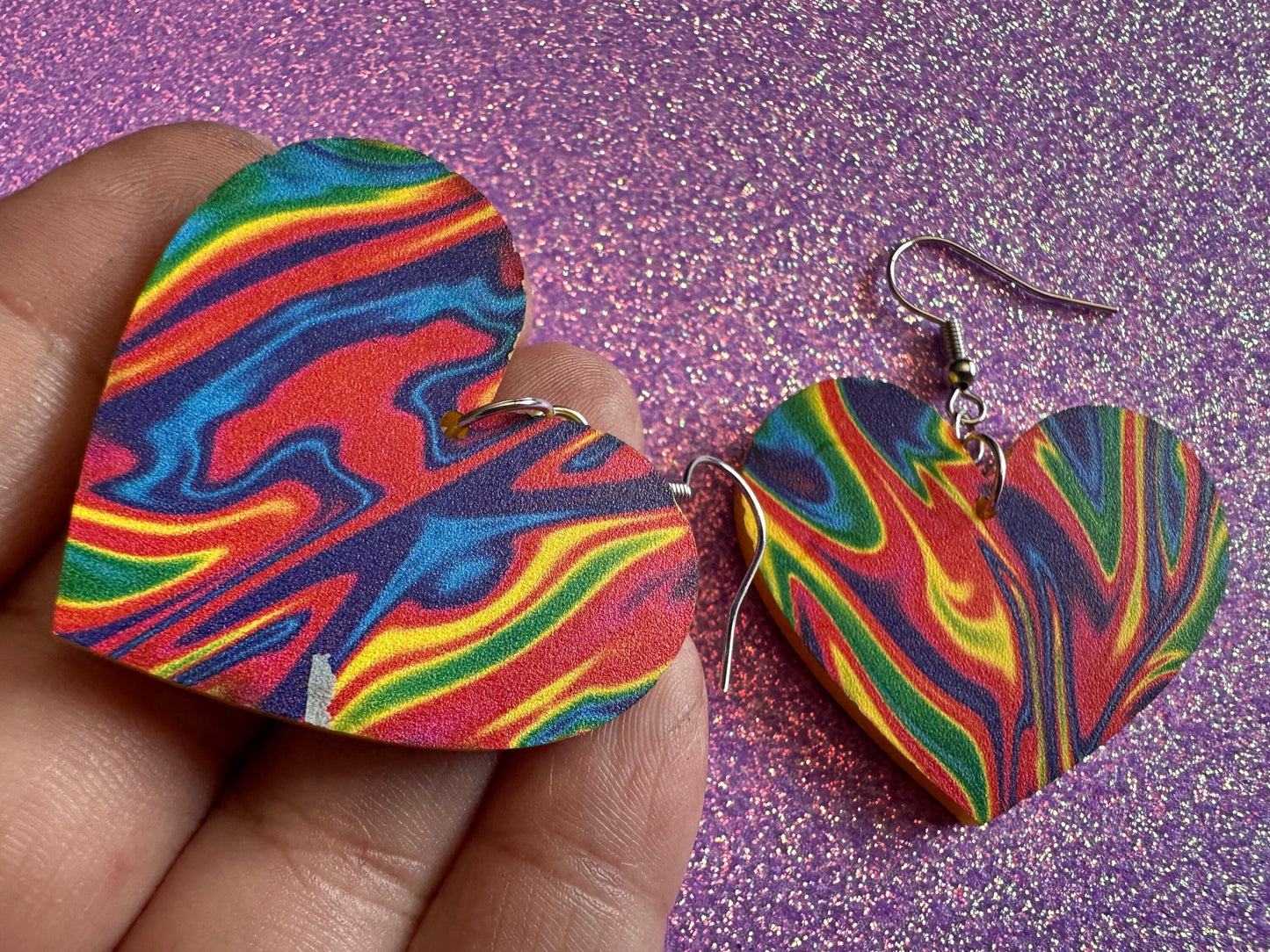Acrylic Pour Heart Earrings: Laser Cut Acrylic Rainbows, Colorful, Paint Splatter, Psychedelic, Magic, Pride, Art, Gifts for Her/Him/Them