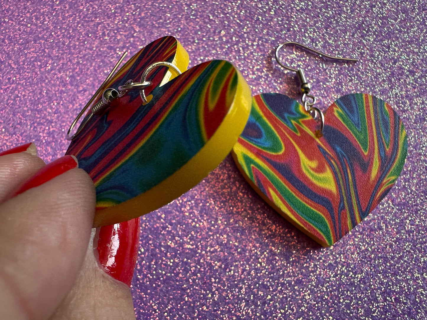 Acrylic Pour Heart Earrings: Laser Cut Acrylic Rainbows, Colorful, Paint Splatter, Psychedelic, Magic, Pride, Art, Gifts for Her/Him/Them