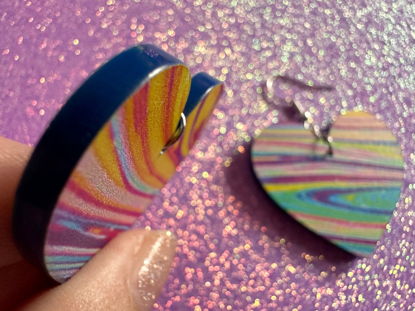 Acrylic Pour Heart Earrings: Laser Cut Acrylic Rainbows, Colorful, Paint Splatter, Psychedelic, Magic, Pride, Art, Gifts for Her/Him/Them