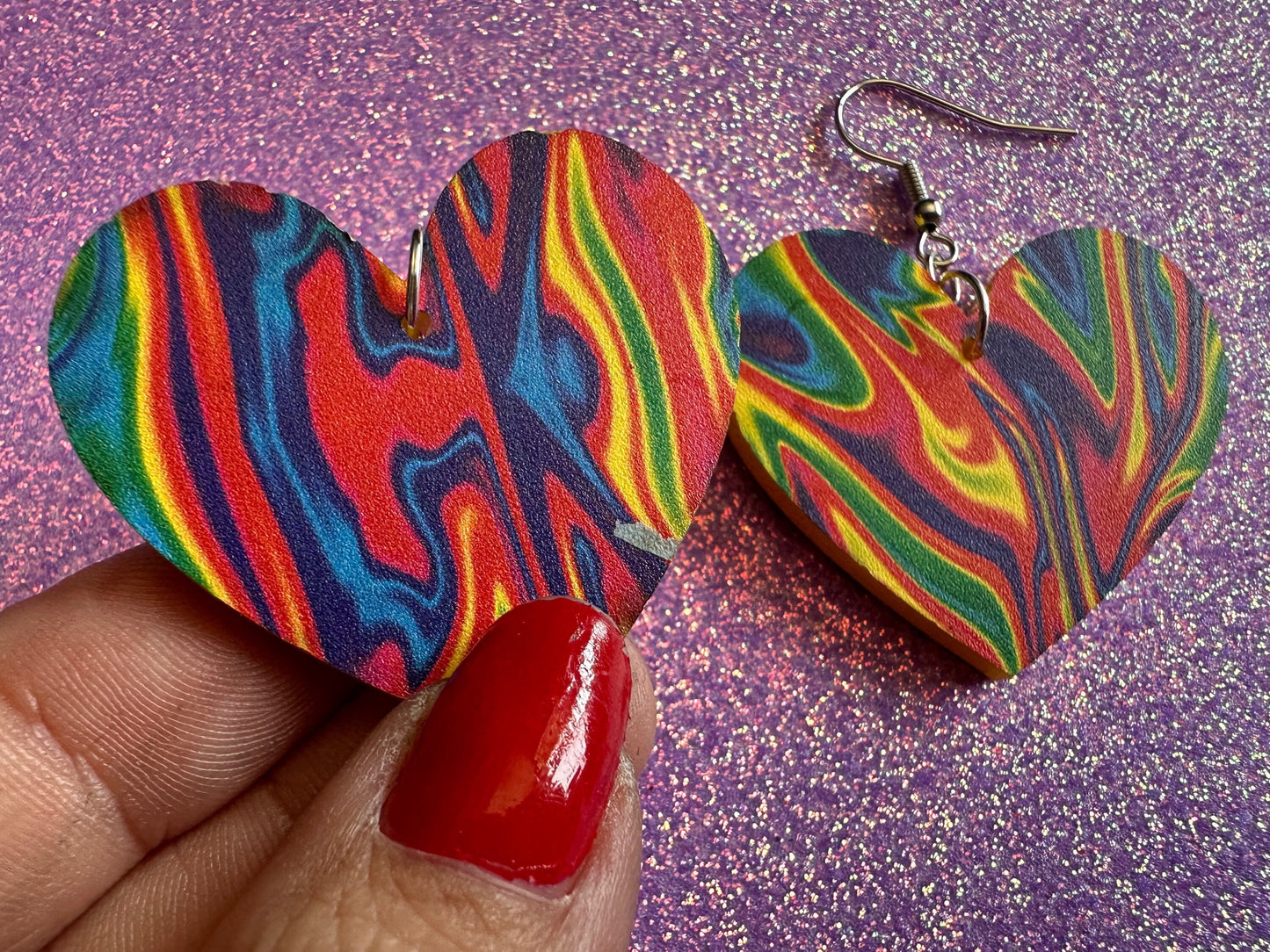 Acrylic Pour Heart Earrings: Laser Cut Acrylic Rainbows, Colorful, Paint Splatter, Psychedelic, Magic, Pride, Art, Gifts for Her/Him/Them