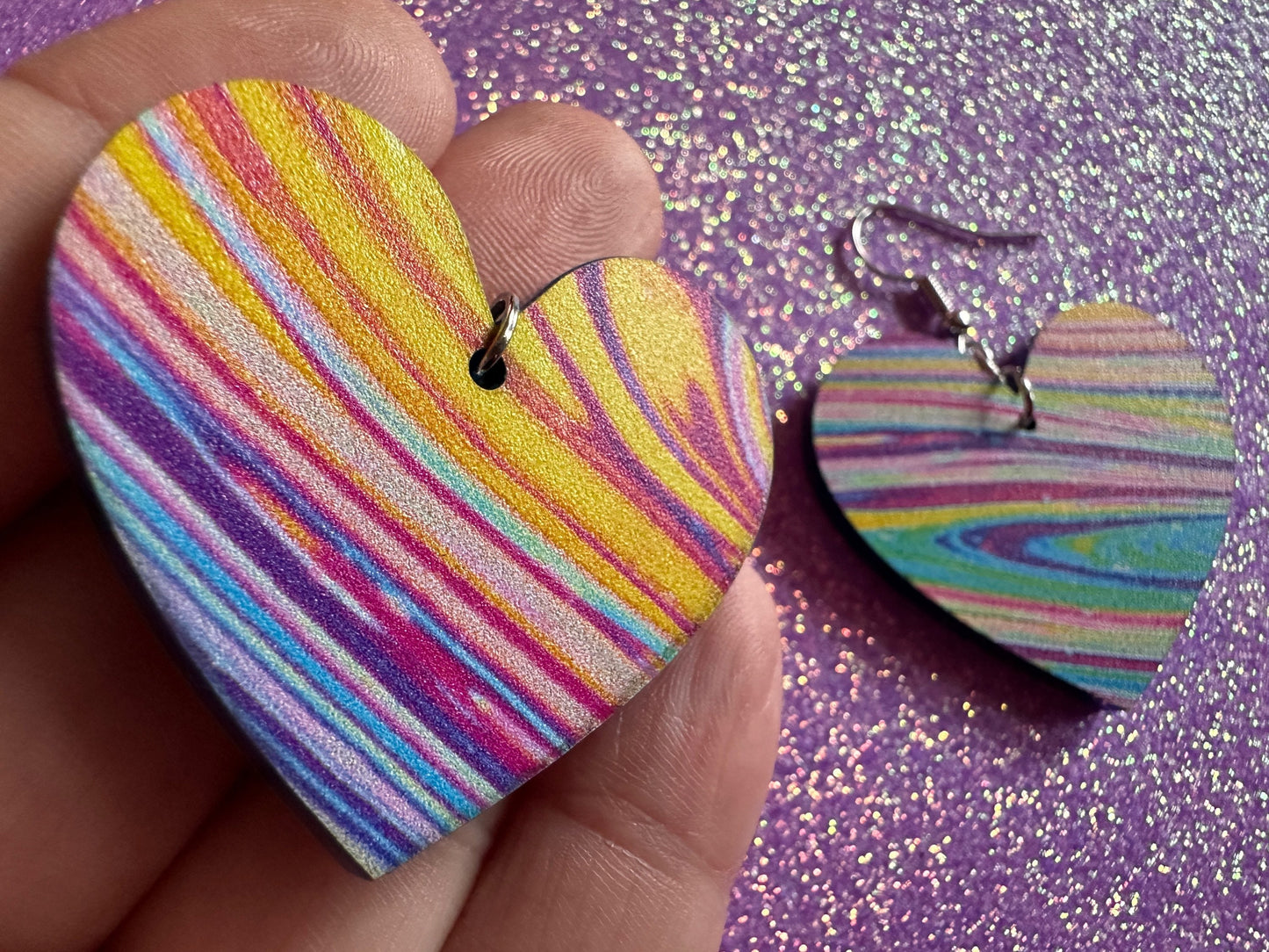 Acrylic Pour Heart Earrings: Laser Cut Acrylic Rainbows, Colorful, Paint Splatter, Psychedelic, Magic, Pride, Art, Gifts for Her/Him/Them