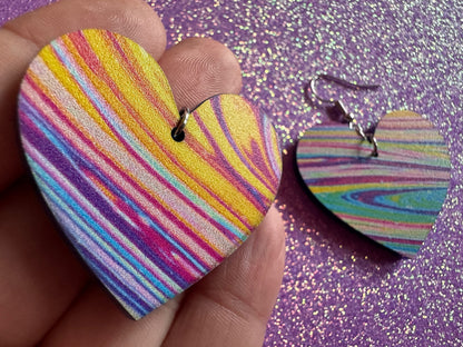 Acrylic Pour Heart Earrings: Laser Cut Acrylic Rainbows, Colorful, Paint Splatter, Psychedelic, Magic, Pride, Art, Gifts for Her/Him/Them