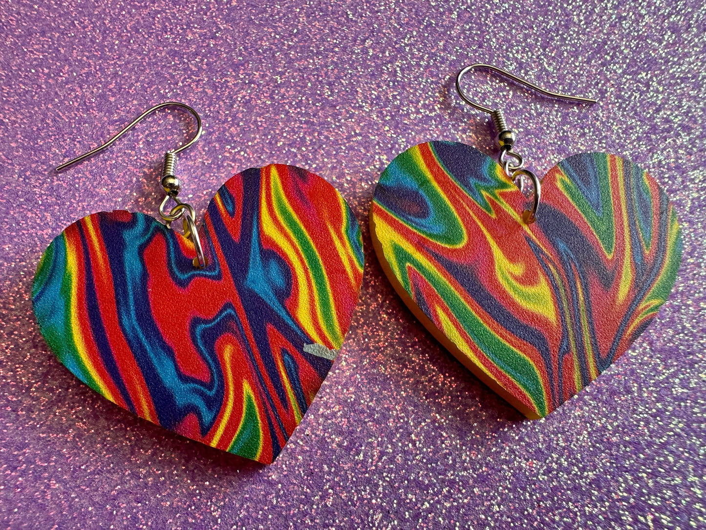 Acrylic Pour Heart Earrings: Laser Cut Acrylic Rainbows, Colorful, Paint Splatter, Psychedelic, Magic, Pride, Art, Gifts for Her/Him/Them
