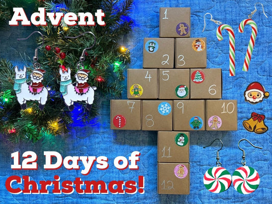 Advent Calendar (Earring-licious): 12 Days of Christmas Earrings, Christmas Gift, Present, Gifts for Her/Him/Them