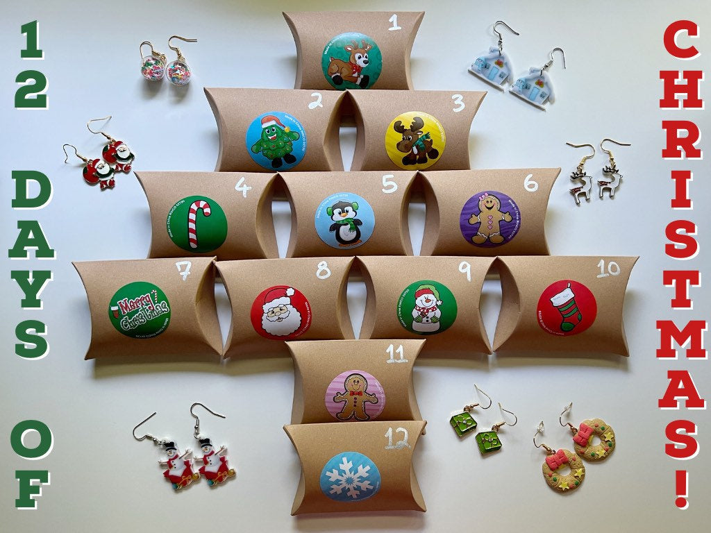 Advent Calendar (Earring-licious): 12 Days of Christmas Earrings, Christmas Gift, Present, Gifts for Her/Him/Them