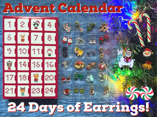 Advent Calendar (Earring-licious): 24 Days of Christmas Earrings, Christmas Gift, Present, Gifts for Her/Him/Them