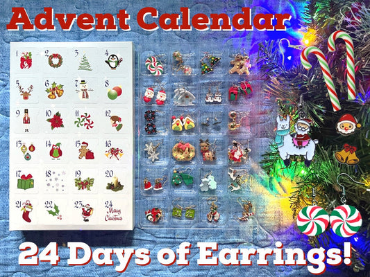 Advent Calendar (Earring-licious): 24 Days of Christmas Earrings, Christmas Gift, Present, Gifts for Her/Him/Them