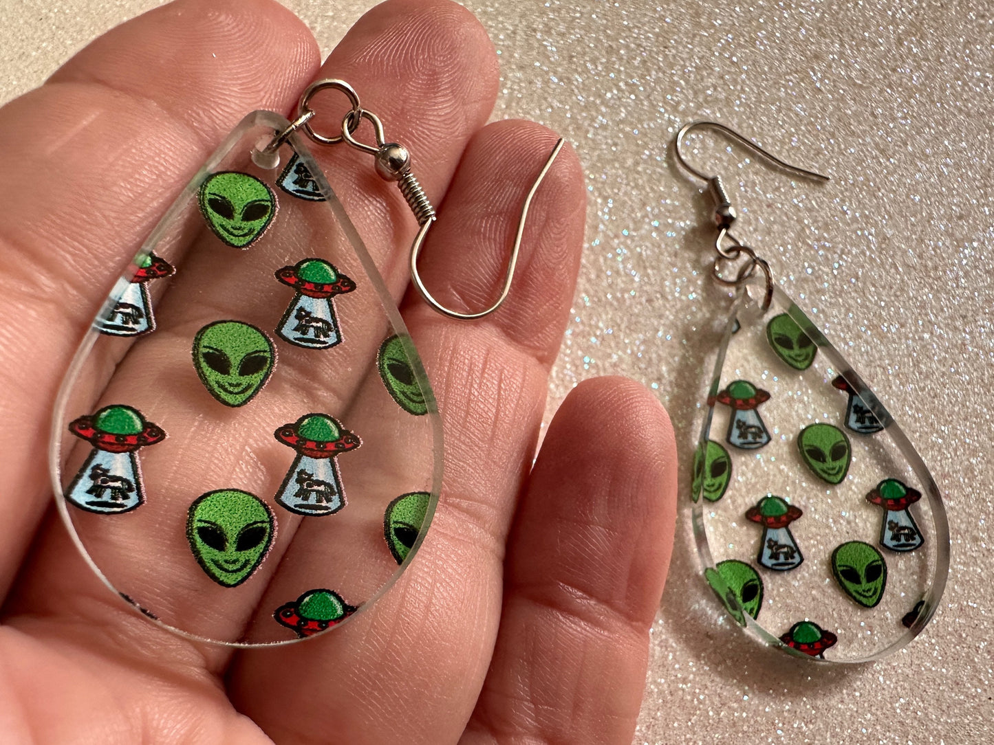 Alien Earrings: Laser Cut Acrylic Aliens, Cow Abduction, Area 51, Aliens, Extraterrestrial, Astronomy, Gag Gift, Best Gifts for Her/Him/Them