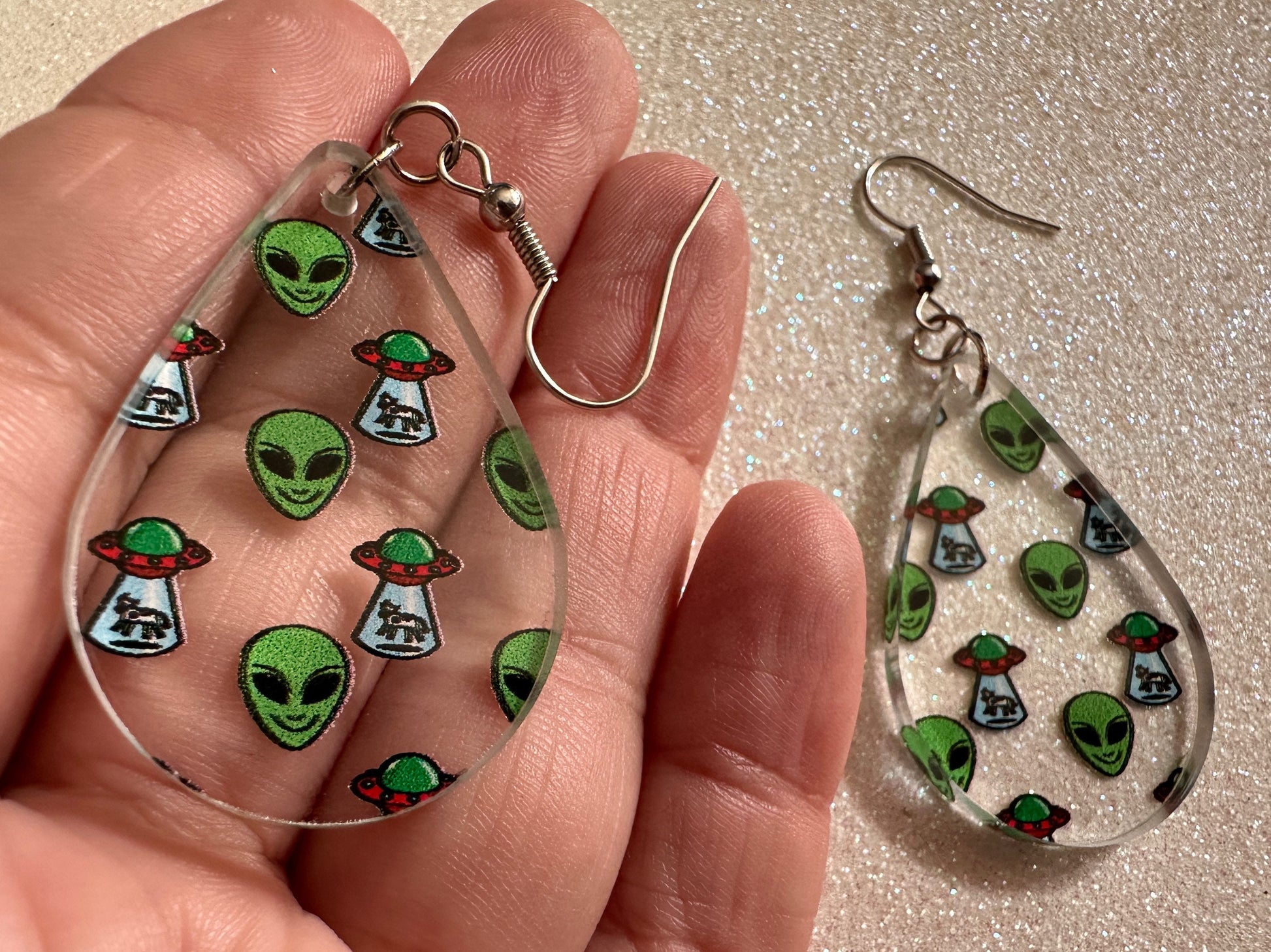 Alien Earrings: Laser Cut Acrylic Aliens, Cow Abduction, Area 51, Aliens, Extraterrestrial, Astronomy, Gag Gift, Best Gifts for Her/Him/Them
