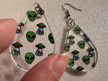 Alien Earrings: Laser Cut Acrylic Aliens, Cow Abduction, Area 51, Aliens, Extraterrestrial, Astronomy, Gag Gift, Best Gifts for Her/Him/Them