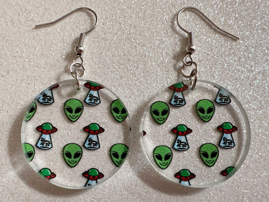 Alien Earrings: Laser Cut Acrylic Aliens, Cow Abduction, Area 51, Aliens, Extraterrestrial, Astronomy, Gag Gift, Gifts for Her/Him/Them