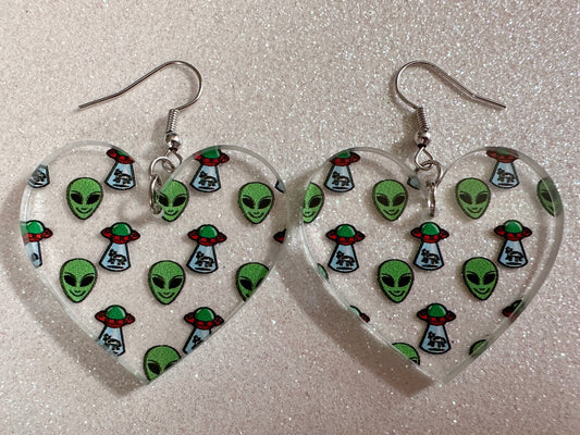 Alien Earrings: Laser Cut Acrylic Aliens, Cow Abduction, Area 51, Aliens, Extraterrestrial, Astronomy, Gag Gift, Gifts for Her/Him/Them