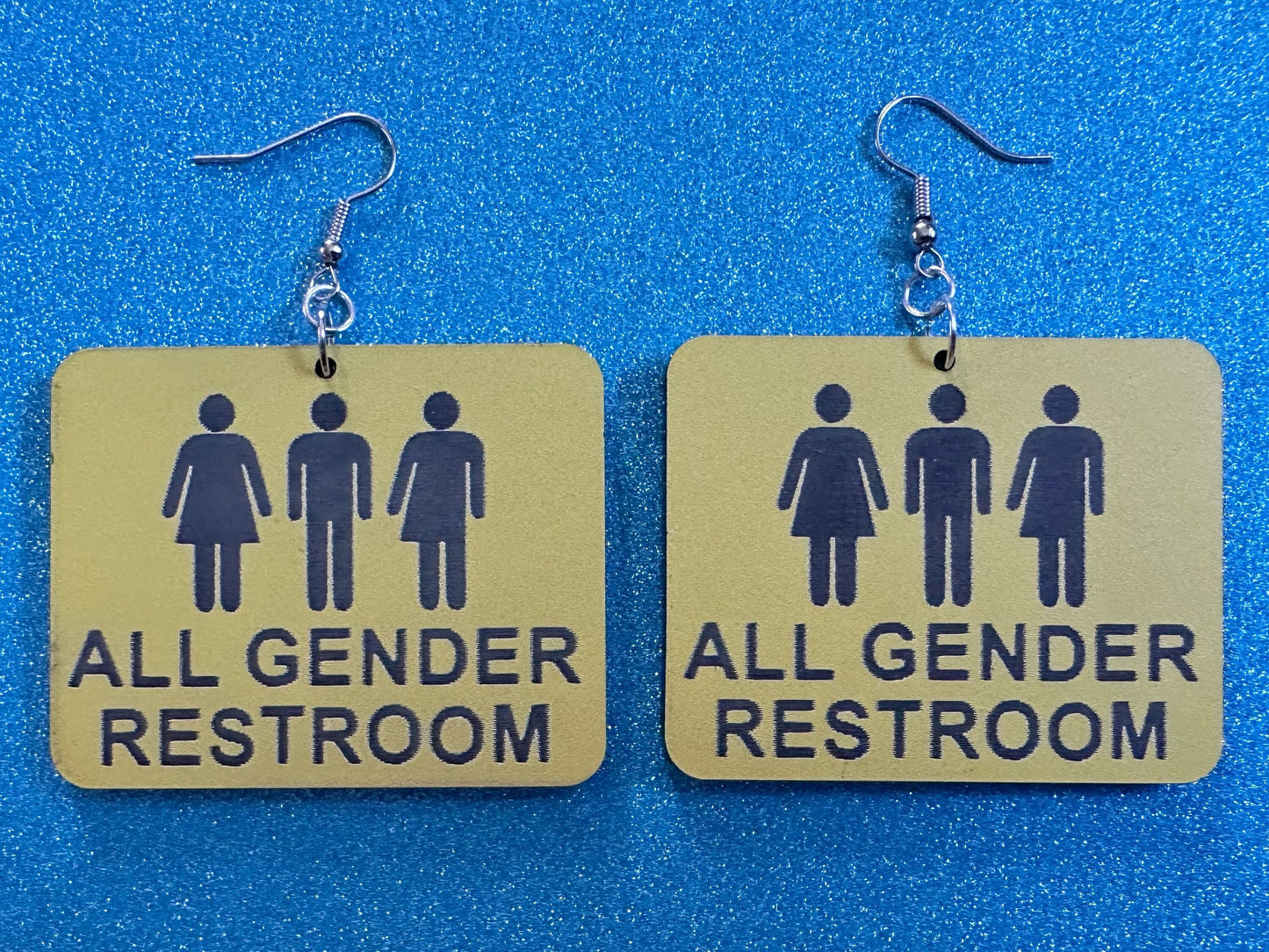 All Gender Restroom Sign Earrings: Laser Cut Acrylic Earrings, Black and Yellow, LGBTQ+, Pride, Inclusive, Best Gifts for Her/Him/Them