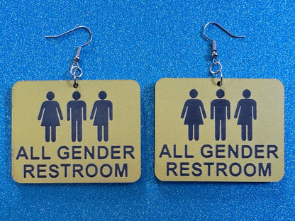 All Gender Restroom Sign Earrings: Laser Cut Acrylic Earrings, Black and Yellow, LGBTQ+, Pride, Inclusive, Best Gifts for Her/Him/Them