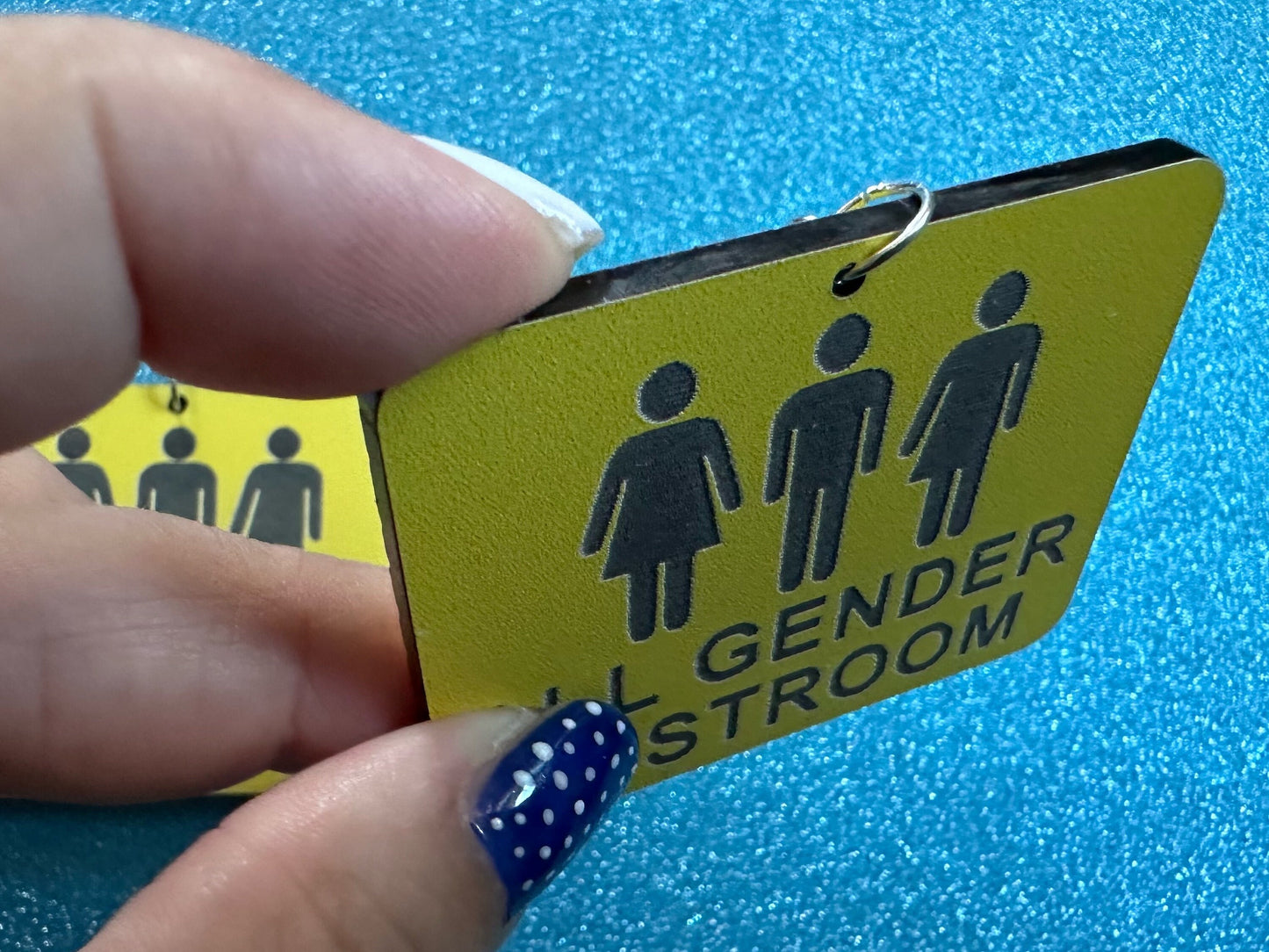 All Gender Restroom Sign Earrings: Laser Cut Acrylic Earrings, Black and Yellow, LGBTQ+, Pride, Inclusive, Best Gifts for Her/Him/Them
