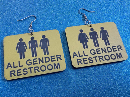 All Gender Restroom Sign Earrings: Laser Cut Acrylic Earrings, Black and Yellow, LGBTQ+, Pride, Inclusive, Best Gifts for Her/Him/Them