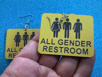 All Gender Restroom Sign Earrings: Laser Cut Acrylic Earrings, Black and Yellow, LGBTQ+, Pride, Inclusive, Best Gifts for Her/Him/Them