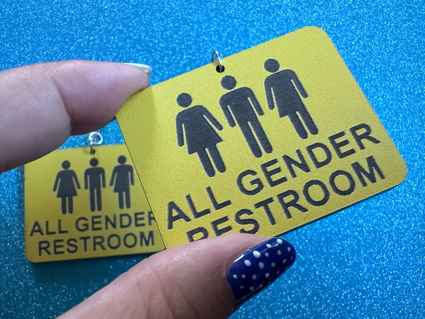 All Gender Restroom Sign Earrings: Laser Cut Acrylic Earrings, Black and Yellow, LGBTQ+, Pride, Inclusive, Best Gifts for Her/Him/Them