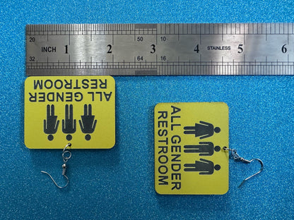All Gender Restroom Sign Earrings: Laser Cut Acrylic Earrings, Black and Yellow, LGBTQ+, Pride, Inclusive, Best Gifts for Her/Him/Them