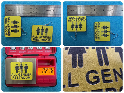 All Gender Restroom Sign Earrings: Laser Cut Acrylic Earrings, Black and Yellow, LGBTQ+, Pride, Inclusive, Best Gifts for Her/Him/Them