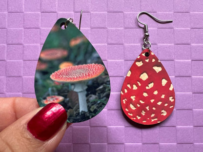 Amanita Mushroom Earrings: Fly Agaric, Mycology, Forest, Foraging, Jewelry, Fairy, Green Earrings, Sublimated, Best Gifts for Her/Him/Them