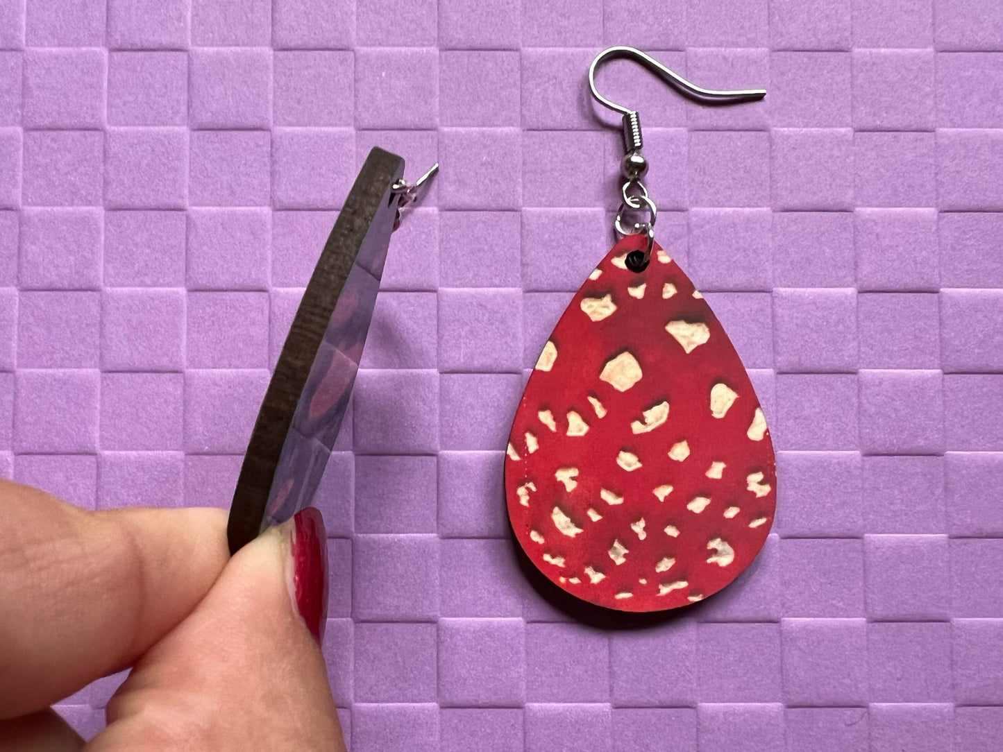 Amanita Mushroom Earrings: Fly Agaric, Mycology, Forest, Foraging, Jewelry, Fairy, Green Earrings, Sublimated, Best Gifts for Her/Him/Them