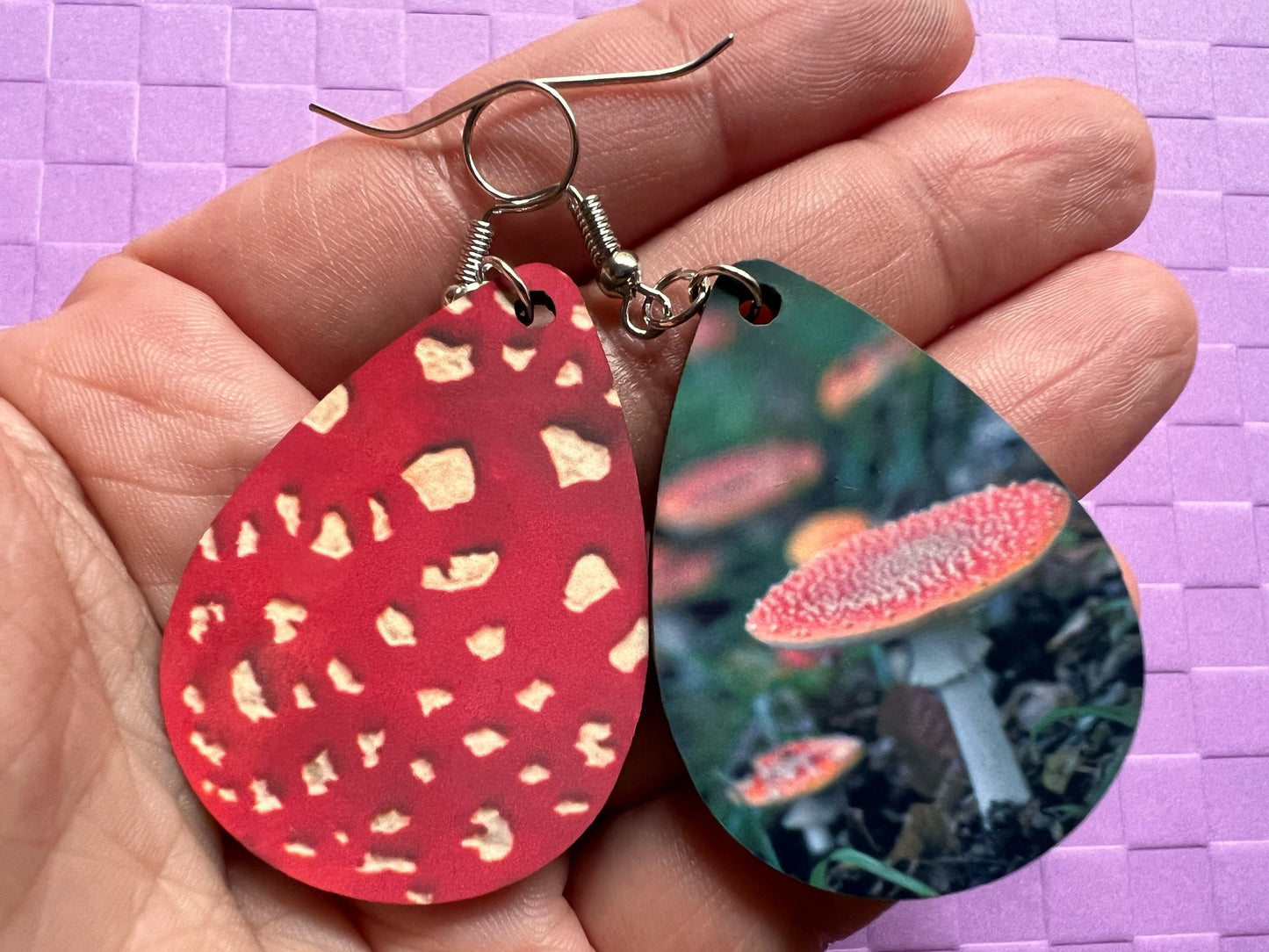 Amanita Mushroom Earrings: Fly Agaric, Mycology, Forest, Foraging, Jewelry, Fairy, Green Earrings, Sublimated, Best Gifts for Her/Him/Them
