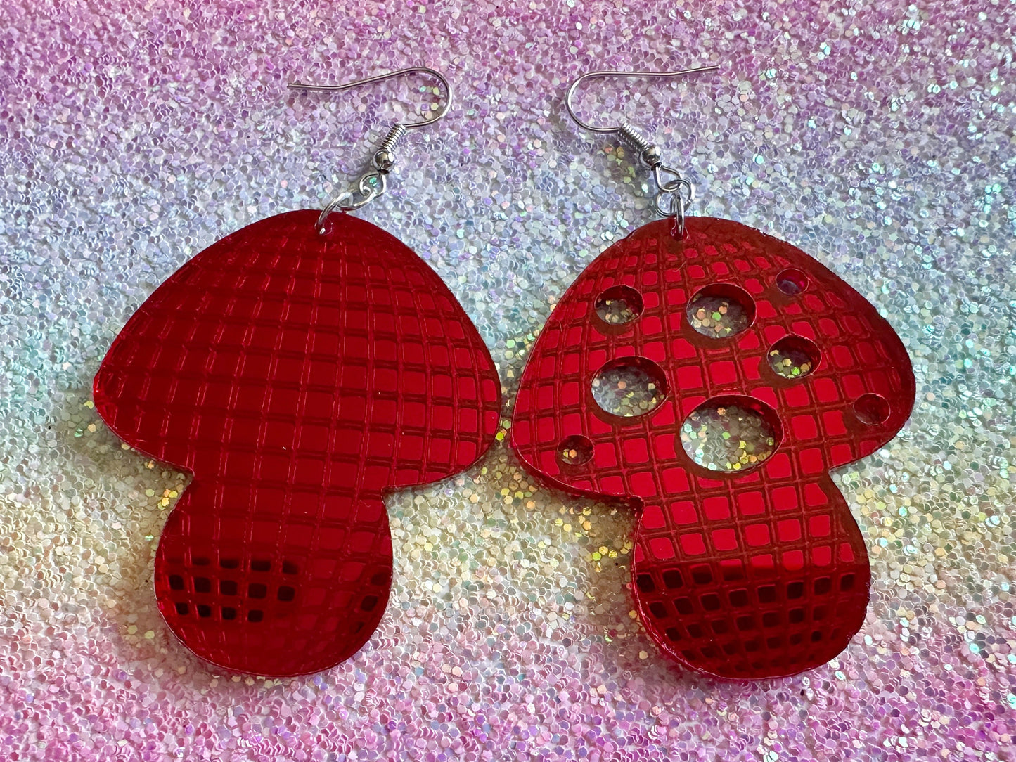 Amanita Mushroom Earrings: Mirrored Laser Cut Acrylic Disco Mushrooms, Shroom, Retro, Party, Celebrate, Mycology, Gifts for Her/Him/Them