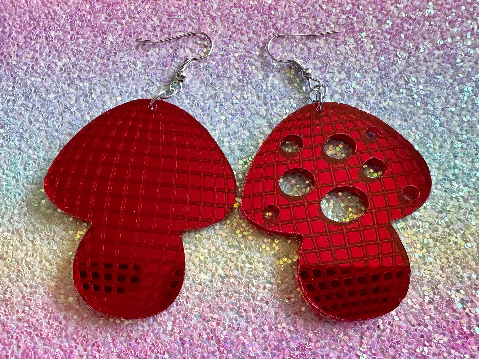 Amanita Mushroom Earrings: Mirrored Laser Cut Acrylic Disco Mushrooms, Shroom, Retro, Party, Celebrate, Mycology, Gifts for Her/Him/Them