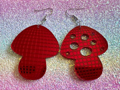 Amanita Mushroom Earrings: Mirrored Laser Cut Acrylic Disco Mushrooms, Shroom, Retro, Party, Celebrate, Mycology, Gifts for Her/Him/Them