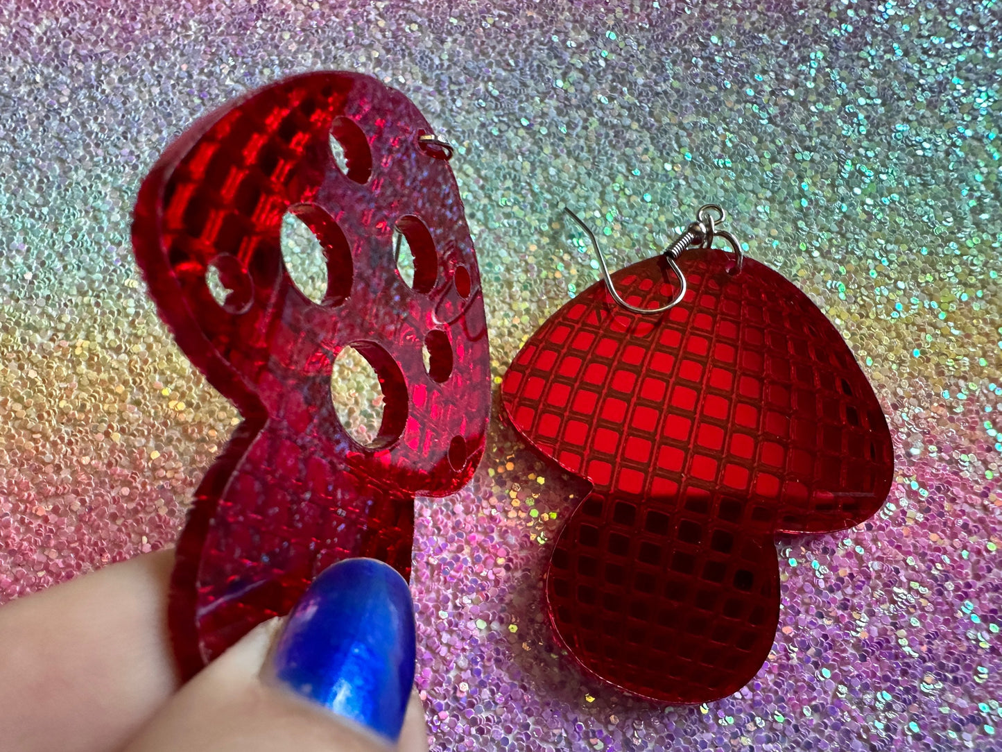 Amanita Mushroom Earrings: Mirrored Laser Cut Acrylic Disco Mushrooms, Shroom, Retro, Party, Celebrate, Mycology, Gifts for Her/Him/Them