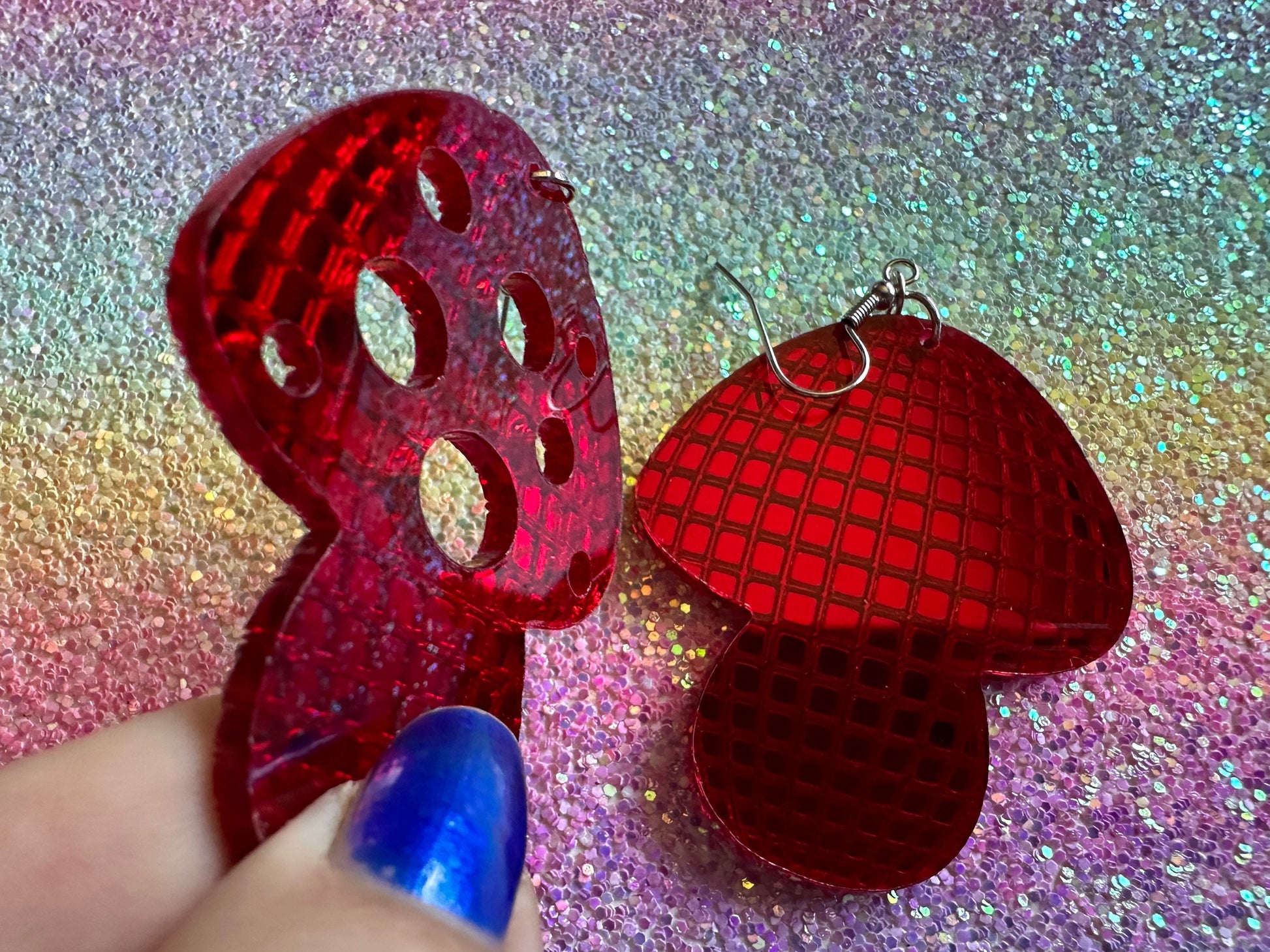 Amanita Mushroom Earrings: Mirrored Laser Cut Acrylic Disco Mushrooms, Shroom, Retro, Party, Celebrate, Mycology, Gifts for Her/Him/Them