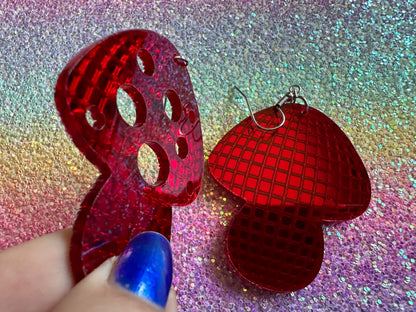 Amanita Mushroom Earrings: Mirrored Laser Cut Acrylic Disco Mushrooms, Shroom, Retro, Party, Celebrate, Mycology, Gifts for Her/Him/Them